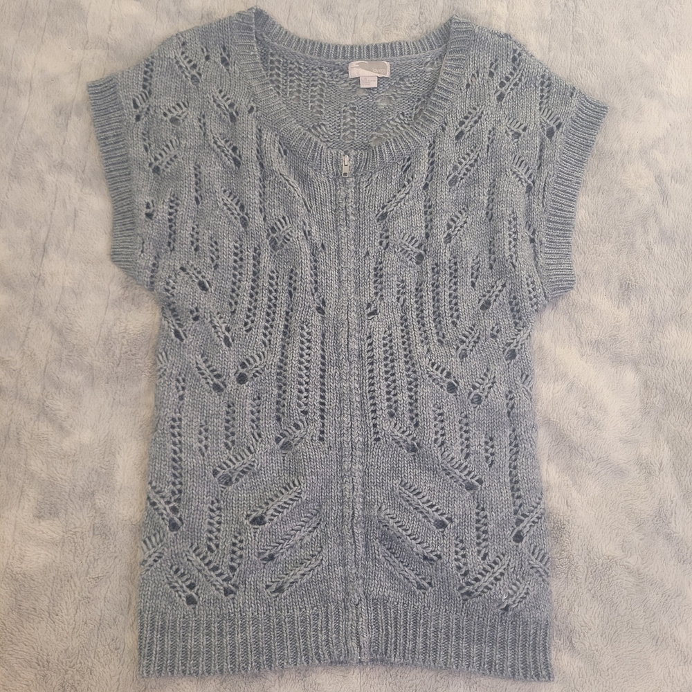 Forever 21 Wool Blend Light Grey Open-Knit Zip-Front Sweater Vest